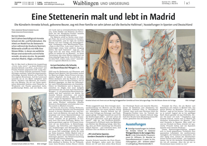 Artikel in der Waiblinger Kreiszeitung vom 2.5.2013
