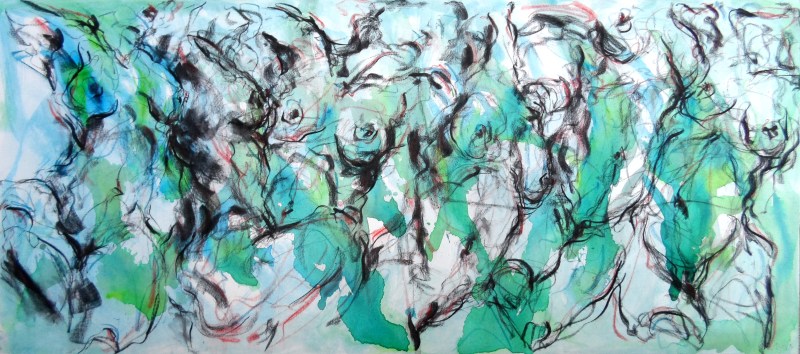 Movimiento XI, 2013, Mischtechnik auf Leinwand, 80 x 180 cm